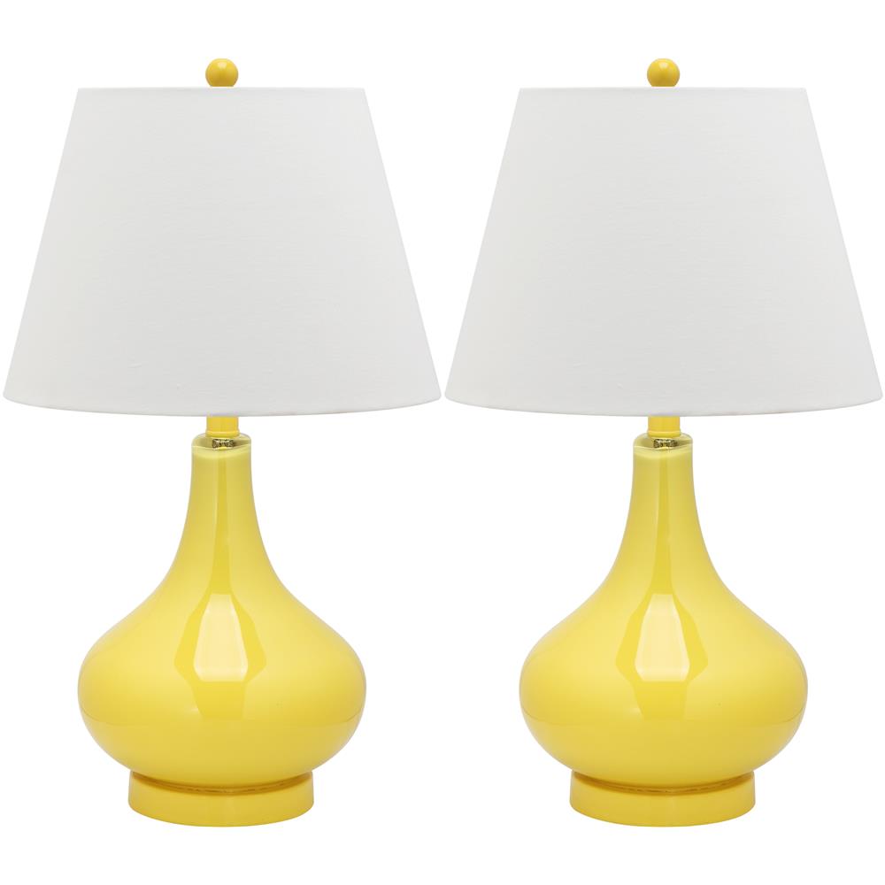 Safavieh LIT4087H AMY GOURD GLASS (SET OF 2) YELLOW BASE AND NECK TABLE LAMP